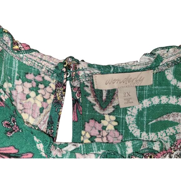 WONDERLY Curvy SZ 2X Midi Boho Peasant Tiered Flowy Paisley Green - Picture 7 of 7